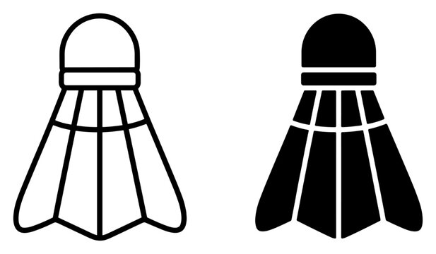 badminton shuttlecock icon set, sport game equipment with feather shuttle in outline and silhouette style, simple vector collection isolated on transparent background
