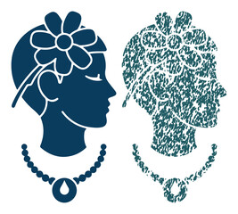 Elegant profile portrait of a woman adorned with a floral headpiece and pearl necklace © tanbirmiah