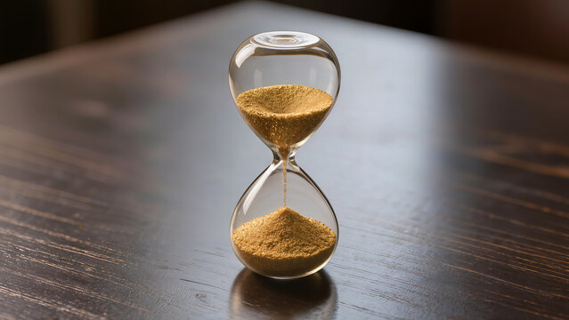 Hourglass with accumulating golden sand, concept of wealth and time management.