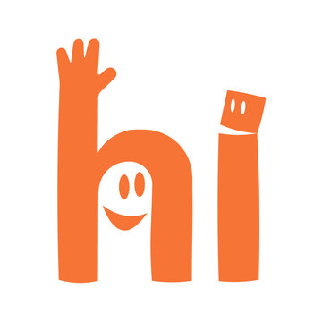 Flat Vector Hi Greeting Cute Character Typography Fun Illustration Orange
