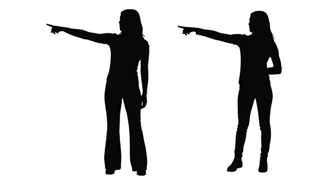 Woman pointing silhouette on white background two poses full body high quality