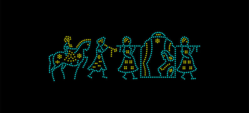 Rhinestone hotfix transfer template, traditional indian wedding design, bridegroom on horse, bride in doli, and a man playing flute, laser cutting, 2.2 mm hole size 6 ss. F-3