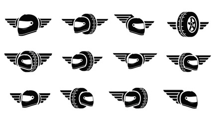 Dynamic winged racing helmets and tires vector illustration set design © Muhammad