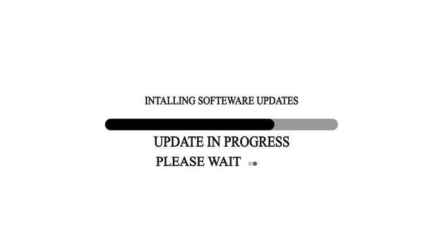 Digital Software Update Progress Bar Animation with Loading Indicator and Completed Message Text on Clean Isolated white Background for Tech and Computing Visuals.