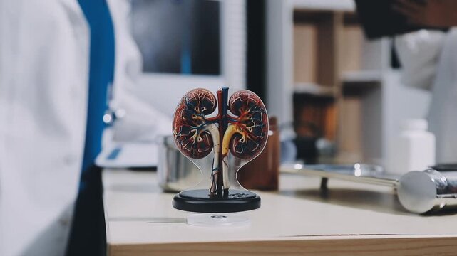 Doctor and patient discussing kidney function test results on a tablet, [chronic kidney disease], [medical monitoring]