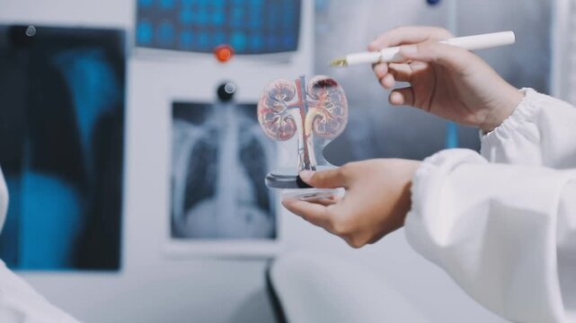 Doctor and patient discussing kidney function test results on a tablet, [chronic kidney disease], [medical monitoring]