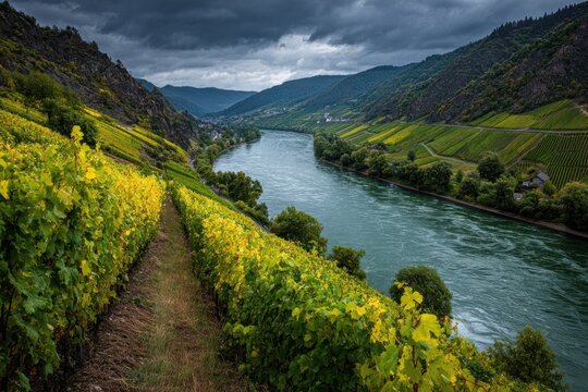 German Riesling Vineyard Rhine Dramatic Steep