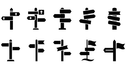 Set of black vector road sign post navigation icons © Muhammad