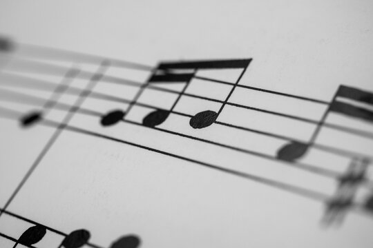 Black and White Music Sheet Notes Close-Up Macro