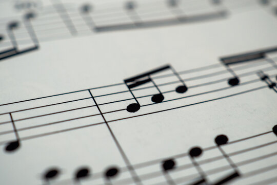 Close-Up Sheet Music with Beamed Notes in Focus