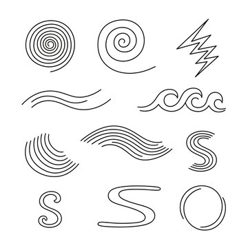 Abstract Line Art Swirls, Waves, Lightning, and Circles - Minimalist Design Elements