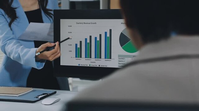Businessman and Certified Public Accountant (CPA) auditor providing accounting and auditing services in the same company and stock market chart data and anti bribery of accounting
