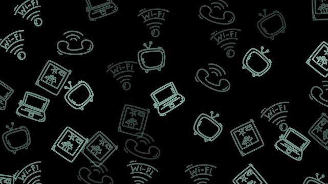 Seamless pattern with technology icons on dark background