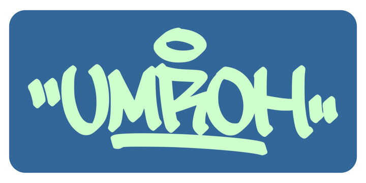 Umroh Islamic pilgrimage lettering in creative hand drawn style. Edgy urban street art typography featuring graffiti elements and spiritual theme for modern graphic design and branding.