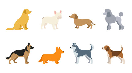 Obraz premium Diverse Collection of Illustrated Dog Breeds Flat Design Canine Companions