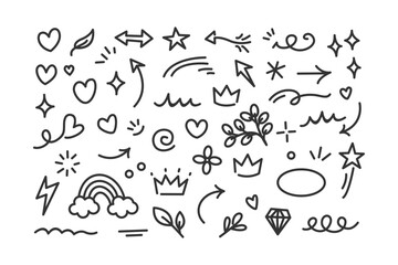 Fototapeta premium Collection of whimsical hand-drawn doodle icons for creative design projects