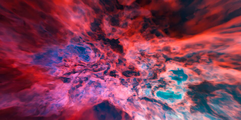 Vibrant Red and Teal Cosmic Nebula 3D Rendering of Abstract Space Clouds and Stellar Gas © edb3_16