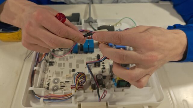 Repairing fridge electronics with hands-on steps in workshop setting