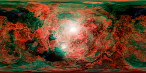 Vivid Nebula Panorama 3D Rendering — Colorful Cosmic Cloudscape With Stars and Light Burst © edb3_16