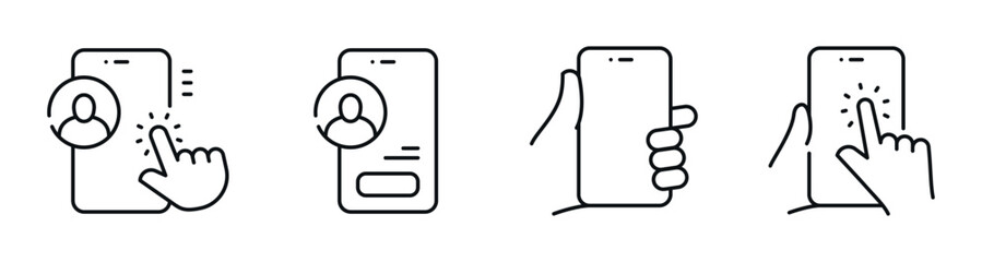 Fototapeta na wymiar Mobile interface interaction icons showing touch and login actions. Editable stroke