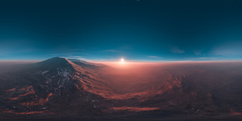 Epic Sunrise Over Rugged Mountain Valley Landscape With Starry Twilight Sky — 3D Rendering © edb3_16