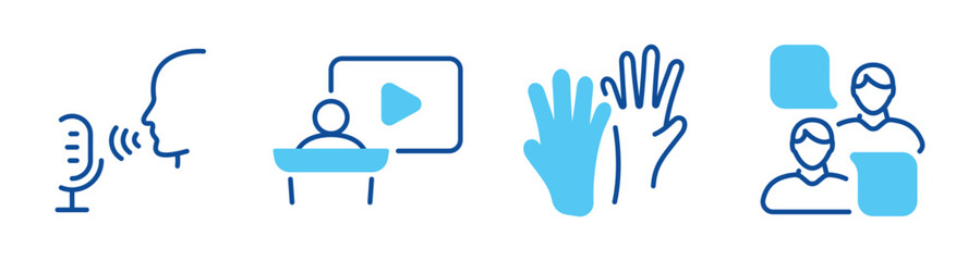 Obraz premium Voice and communication icons for video and interaction. Editable stroke