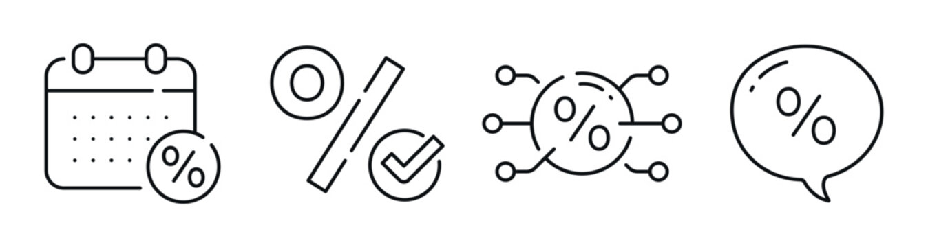 Percentage icons indicating discounts rates and calendar context. Editable stroke