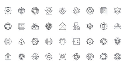 Fototapeta premium Abstract Geometric Icons Set, Minimalist Symbols Collection, Logo Design Elements