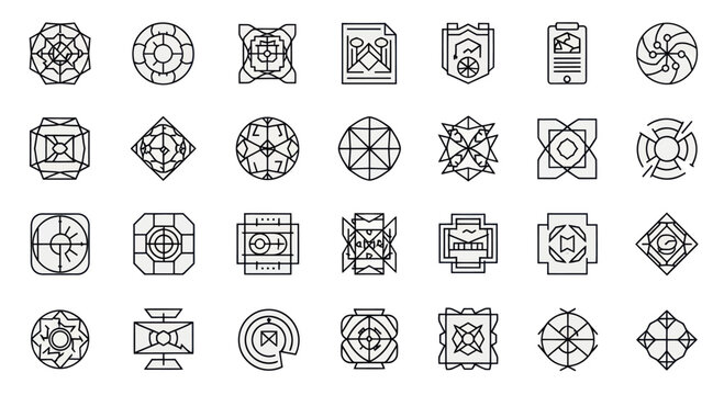 Abstract Geometric Icons Set, Minimalist Line Art Symbols