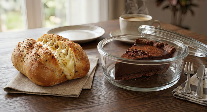 Delicious coffee with cake in one cousine minimalist