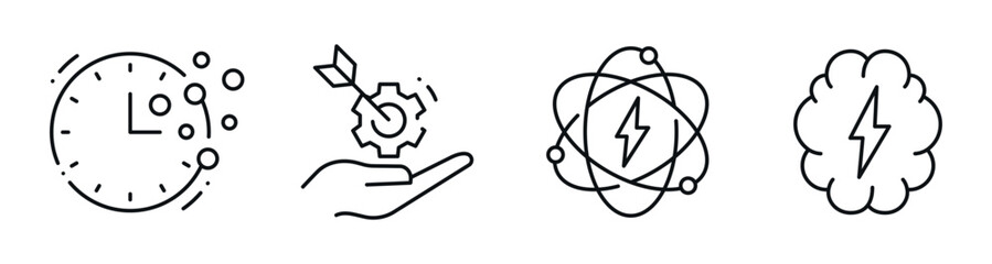 Time and idea icons representing productivity focus and creative energy. Editable stroke