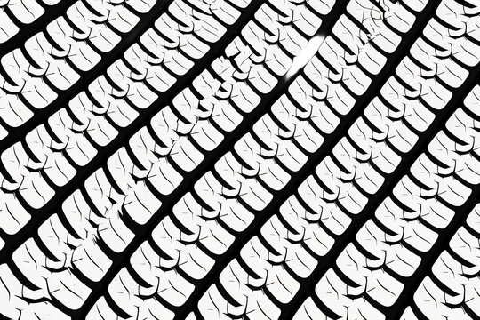 A close-up view of a tire's tread pattern on a transparent background
