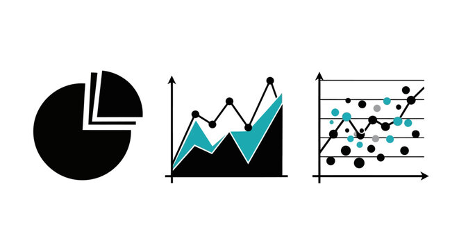 Business Data Analytics Icons: Pie Chart, Line Graph, Scatter Plot
