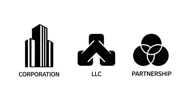 Business Entity Icons: Corporation, LLC, Partnership