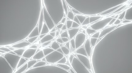 Obraz premium Abstract white neural network connections with glowing nodes and interconnected lines on gray background for technology and science concepts.