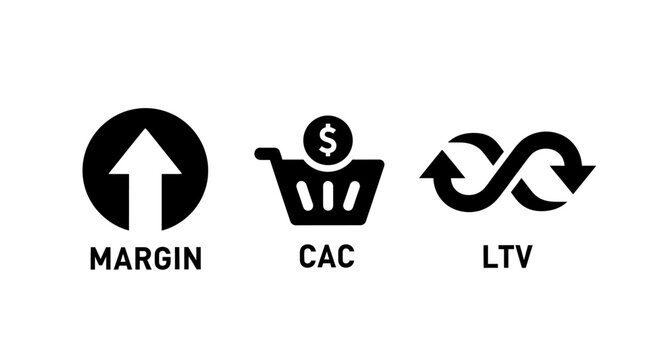 Business Metrics: Margin, CAC, LTV Icons - Growth, Cost, Loyalty
