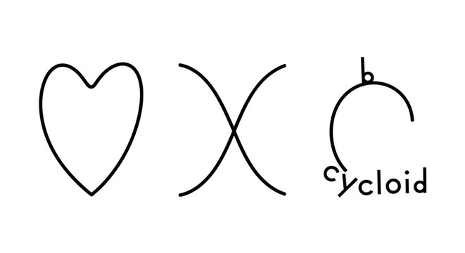 Heart, X, and Cycloid Curve Symbols on White Background