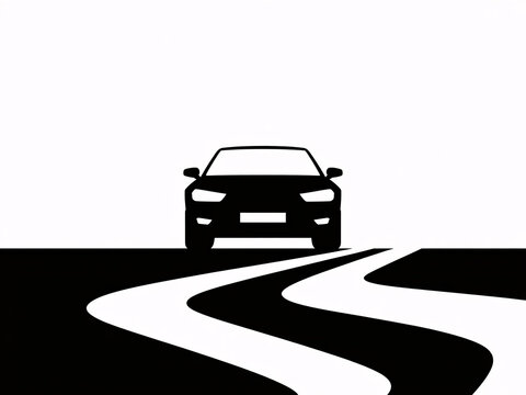 Car driving on road with split path, transportation concept for travel and navigation