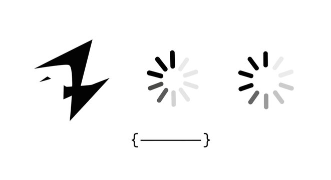 Loading progress bars, abstract arrow symbol, and bracketed ellipsis on white background