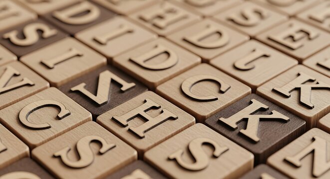 Wooden alphabet blocks arranged in rows wooden blocks