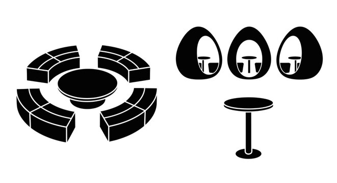 Modern Outdoor Seating Furniture Icons: Circular Bench and Pod Chairs