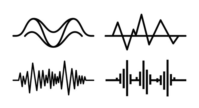 Set of four different audio wave forms on a white background