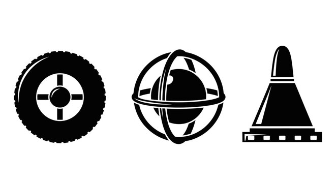 Vector Icons: Tire, Gyroscope, Traffic Cone