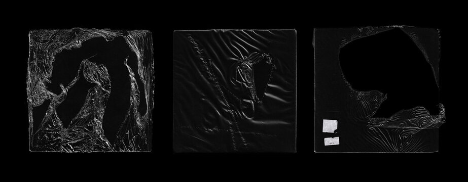Plastic Wrap Packaging Texture for CD cover, vinyl. Polyethylene packaging with torn effect. Overlay texture packages wrapped. Photo scanned covers polyethylene packing, square shape for overlay