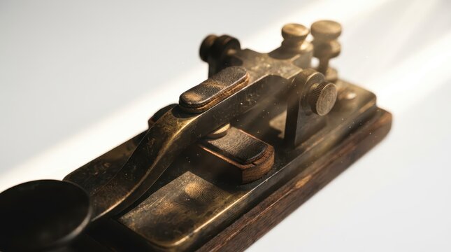 Vintage Telegraph Key Displaying Morse Code in Sunlight