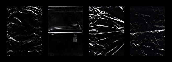 Obraz premium Polyethylene packaging frames with a crumpled effect and glossy finish. Plastic wrap textures high resolution. Polyethylene, cling film, package for design, album covers. High quality photo
