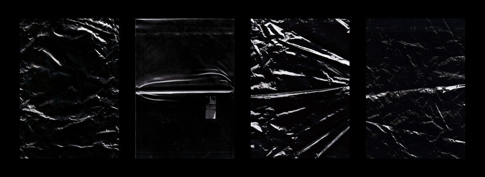 Polyethylene packaging frames with a crumpled effect and glossy finish. Plastic wrap textures high resolution. Polyethylene, cling film, package for design, album covers. High quality photo