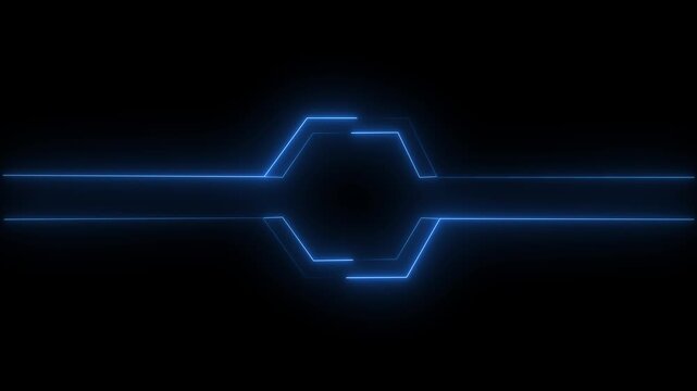 blue neon hexagon frame loop animation with black background.
