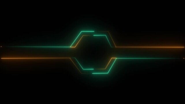 red and green neon hexagon frame loop animation with black background.