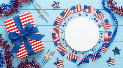 Fototapeta premium patriotic memorial day gift wreath with sparklers